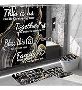 juwute 4Pcs Family Marble Shower Curtain Sets with Rugs,Black Home Inspirational Bathroom Decor S...