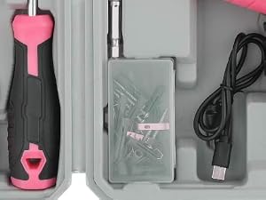Hi-Spec Pink 42pc 4V USB Electric Power Screw Driver & Household Tool Kit Set