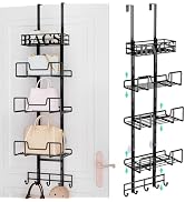 HapiRm Over Door Purse Organizer - Adjustable Purse Storage Rack with Bags Design Metal Basket, W...