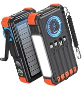 BLAVOR Solar Power Bank with Hand Crank and 4 Cables, 20000mAh Wireless Portable Charger with USB...