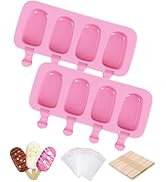 Ouddy Life Popsicle Molds Set of 2, Ice Pop Molds Silicone 4 Cavities Ice Cream Mold Oval Cake Po...