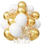 White and Gold Balloons, 50pcs 12 inch Gold and White Confetti Balloons for New Years Theme Party...