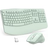 Wireless Keyboard and Mouse Combo, 2.4G Ergonomic Wave Key(Avocado Green) | Full Size Wave Keyboa...