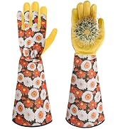 Womens Gardening Weeding Working Gloves, Leather Garden Glove for Women Thorn Proof No Stab for D...