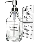 JASAI Antique Design Soap Dispenser with Rust Proof 304 Stainless Steel Pump, Refillable Clear Gl...