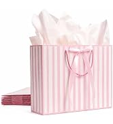 10 Pcs Striped Gift Bags with Handles and Tissue Paper, 12.6'' Bridesmaid Gift Bags for Wedding B...