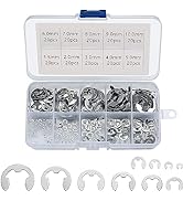 wugongshan 200 Pcs E-Clip Circlip External Retaining Rings, Stainless Steel E-Clips Assortment Ki...