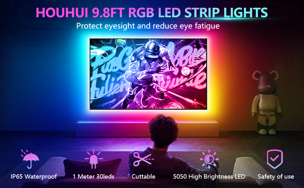 9.8Ft rgb led strip lights for tv