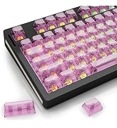Fejwlvs 130key PinkTransparent Keycaps,Transparent Keycaps 60 65 75 100 Percent,Crystal Shine Thr...