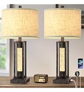 TOBUSA 26’’ Vintage Table Lamps for Living Room Set of 2, Rustic Lamps for Bedroom with 2 USB Por...