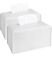 2Pcs Tissue Box Cover Holder, Rectangular with Bottom Belt - PU Leather Tissue Cover Decorative O...