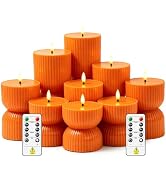 Xavnero 9 Pcs Ribbed Flameless LED Pillar Candles with Remote, Battery Operated Flickering Fake C...