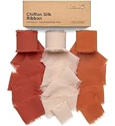 Fall Chiffon Ribbon 1.5 Inch x 21 Yards Rust Red/Khaki/Terracotta Handmade Fringe Chiffon Silk Ri...