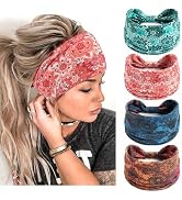 STGDAK Boho Headbands Elastic Wide Headbands Stylish Hair Bands Floral Print Head Wraps Non Slip ...