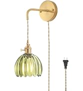 Shenmoyl Vintage Wall Sconce Wall Lamp with Green Tulip Glass Shade Hanging Wall Sconce with 4.9F...