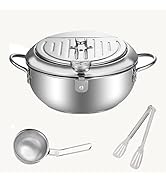 JouiiSiYa 304 Stainless Steel Deep Frying Set with Fry Pot, Thermometer, Folding Tongs & Skimmer ...