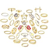 17IF 35 Pcs Gold Rings Set for Women Girl Sparkle Diamond Prayer Beads Boho Stackable Trendy Y2k ...