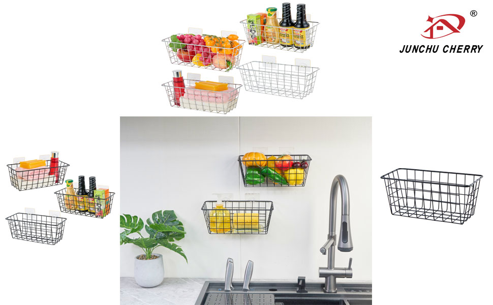 Traceless Stick Basket on Cabinet Door Wall Organizer no Drilling