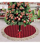 Partyprops Christmas Tree Skirt, Large 48 Inch Red Black Buffalo Plaid Tree Skirt, Burlap Ruffle ...