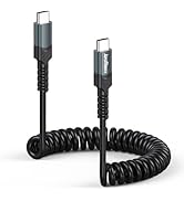 USB C to USB C Coiled Cable 6ft, 60W Fast Charging Short Coiled Type-C Car Cord, Retractable Spri...
