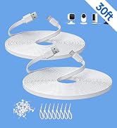 2Pack 30ft Flat Micro USB Extension Cable, USB to Micro Long Charging Power Cord for Security Cam...