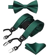 HISDERN Bow Tie and Suspenders for Men Suspender and Bowtie Handkerchief Set Adjustable Y Shape 6...