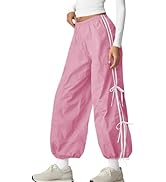 Fisoew Women’s Wide Leg Track Pants Casual Elastic Waist Bow Tie Y2K Baggy Sweatpants with Pockets
