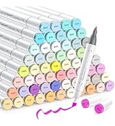 Caliart Pastel Markers, 61 Colors Dual Tip Art Markers Sketch Pens Permanent Alcohol Based, with ...