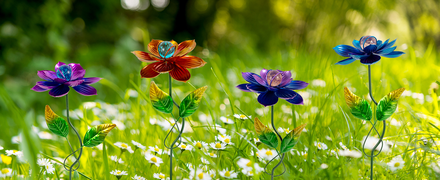 Metal Flowers Garden Stakes