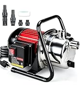 Water Transfer Garden Pump, 1.6 HP 1000GPH Portable Electric Shallow Well Jet Pump, Stainless Ste...