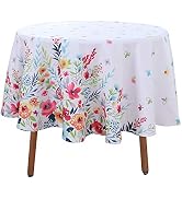 LUSHVIDA Easter Fabric Round Table Cloth, Polyester Easter Flower Spring Tablecloth, Table Cover ...