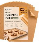 KORCCI 120-Count 9x13 Inch Parchment Paper Sheets, Precut Non-Stick Unbleached Baking Paper, Quar...