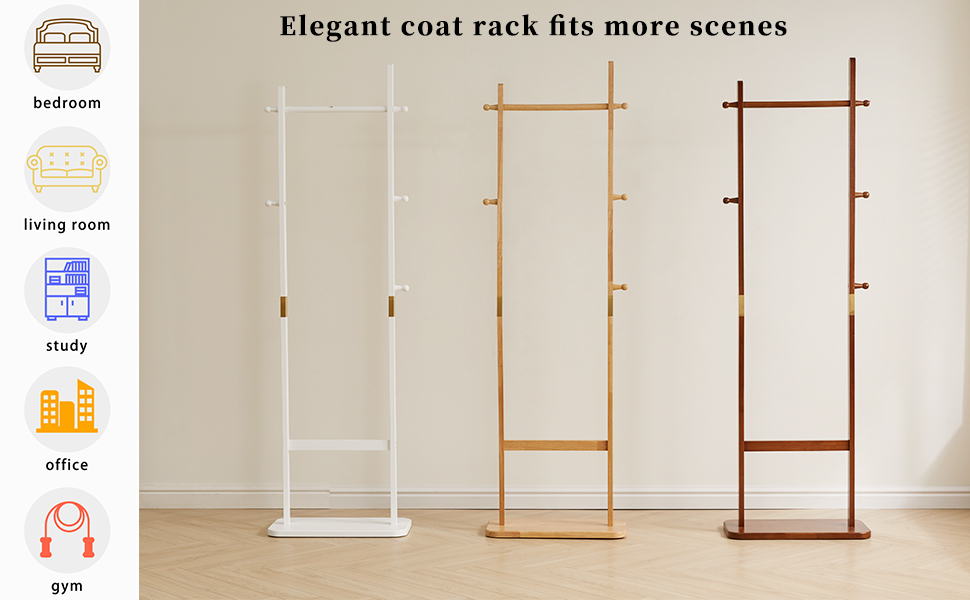 Coat rack stand tree in 3 colors, white, natural, and brown, small hall tree fits more scenes
