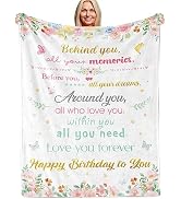Xinvery Birthday Gifts for Women Girls, Cozy Happy Birthday Pink Floral Throw Blanket Gift for He...