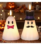 Lasumora Halloween Flameless Ghost Candles with 6H Timer, 2 Pack Real Wax Flickering Flameless LE...
