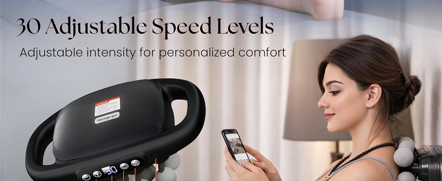 Woman using adjustable-speed massager for personalized comfort