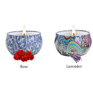 scented candles with rose and lavender scent