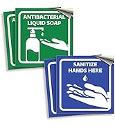 Antibacterial Soap/ Sanitize Hands Signs Stickers – 4 Pack 6x6 Inch – Premium Self-Adhesive Vinyl...