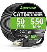 Aqerrow Cat 6 Ethernet Cable 50 FT, Outdoor&Indoor Ethernet Cable, 24AWG 10Gbps 550Mhz Cat6 Cable...