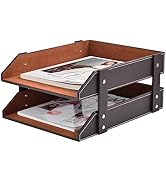 XNONE Leather Desk Organizer,2-Tier Stackable Letter Tray Holder,Office Supplies Desktop Storage ...
