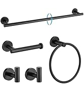 TURS Matte Black Bathroom Hardware Set 5 Piece, SUS304 Stainless Steel Bath Towel Bar Set, 24 Inc...