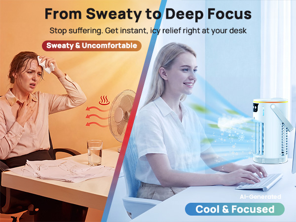 table top ac unit providing instant icy relief for a sweat-free and focused workspace