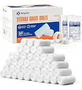 Sterile Gauze Rolls, 2in x 4.1 Yards, 50 Pack Conforming Stretch Gauze Bandage, Firm Support for ...