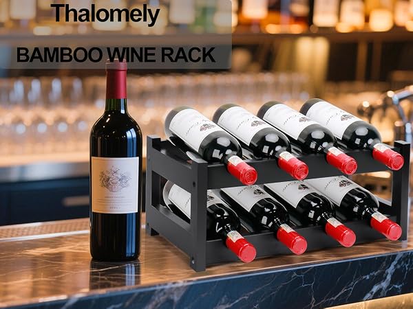 2 Tier Bamboo Wine Rack for Countertop, 8Bottles Wine Storage Shelf