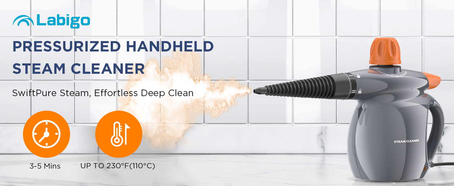 labigo steam cleaner pressurized handheld steamer cleaning tile grout window upholstery kitchen car