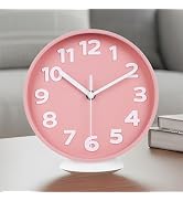 JENLYSTIME 8 Inch Vibrant Pink Modern Wall Clock – Silent Non-Ticking, Bold 3D Numbers, Precise Q...