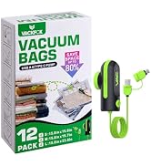 VACKFOX 12 Pack Travel Vacuum Bags for Clothing with USB and TYPE C Pump, Compression Seal Packin...