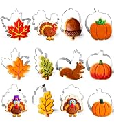 12 Pieces Thanksgiving Cookie Cutters Set, Stainless Steel Cute Cookies Cutter includes Pumpkin, ...
