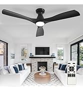 Depuley 52-Inch Ceiling Fans with Lights: Black 3 Blade Flush Mount Low Profile Ceiling Fan for B...