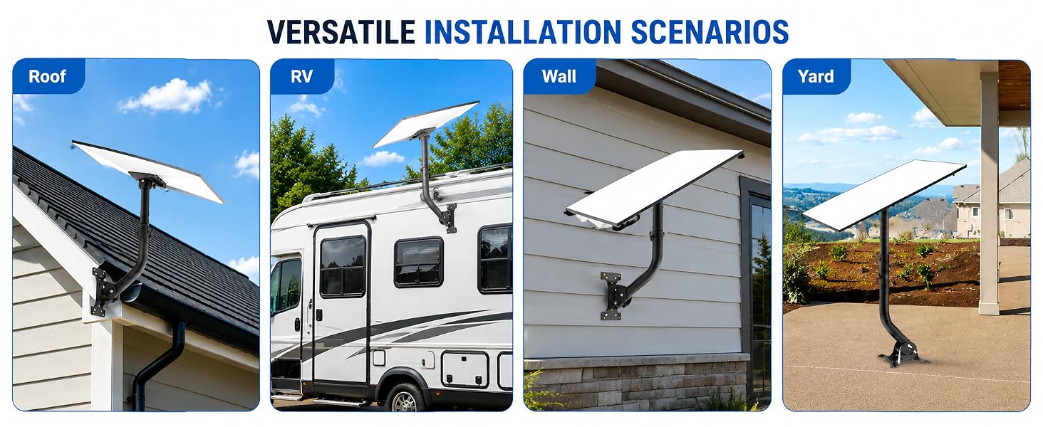 Multi-scene Starlink mount installation for roof wall eave fascia post ground pole bracket j-mount